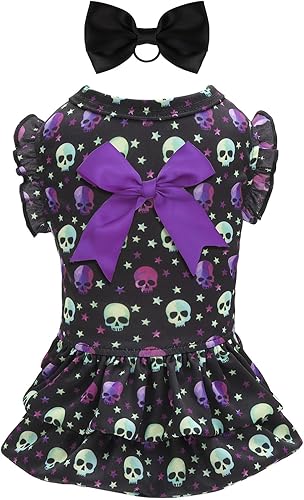 Miniatura 23 de CuteBone - Vestido de terciopelo para perro, falda de leopardo rosa, disfraz de mascota, ropa de gato con lazo, cuerda para el día de San Valentín