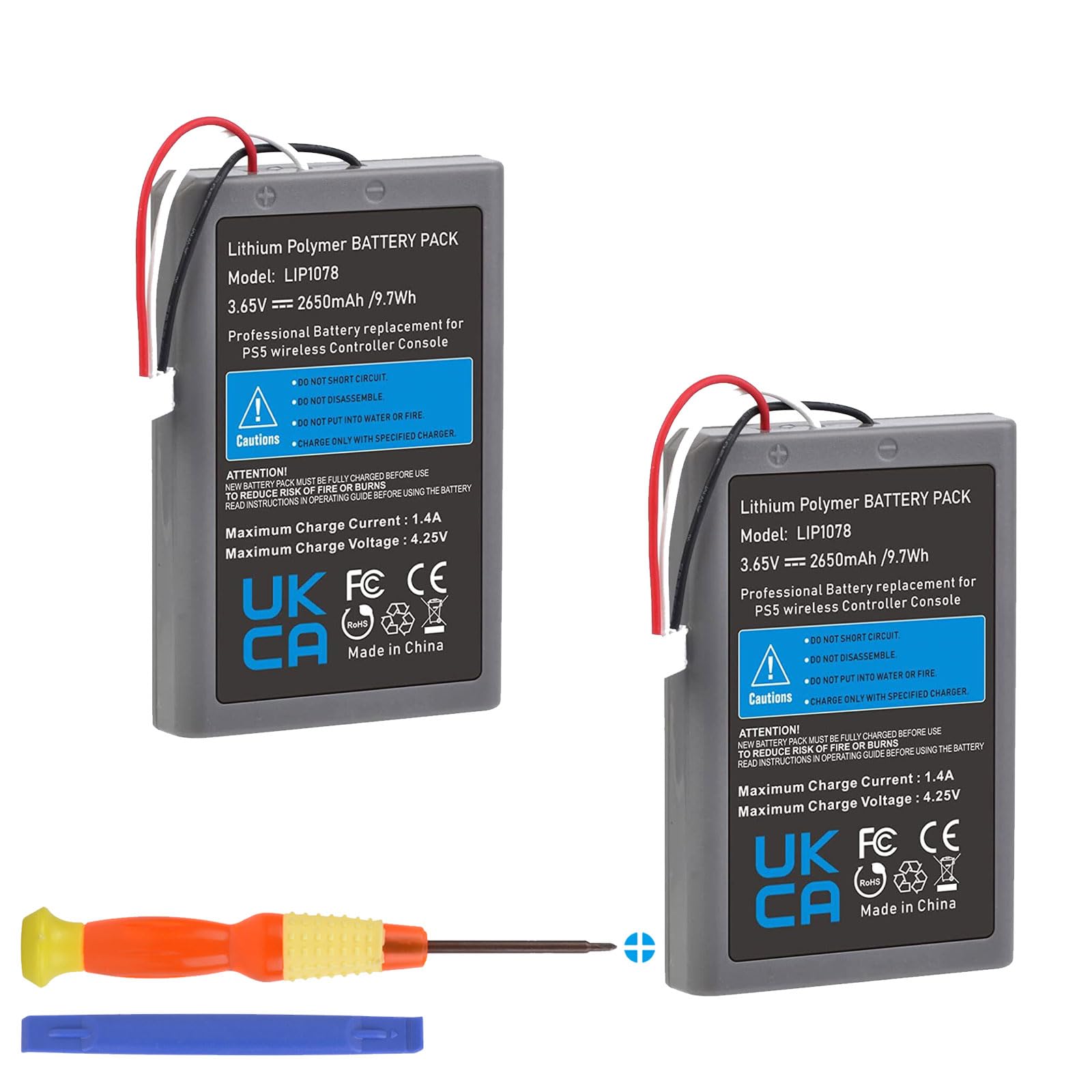 Lot de 2 batteries de rechange PS5 Lip1708, 2650 mAh, pour manette sans fil Sony PlayStation 5 DualSense CFI-ZCT1W