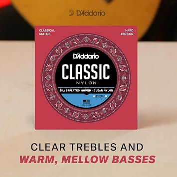 D'Addario Gitar Telleri - Klasik Naylon Gitar Telleri - EJ27N Klasik Gitar Telleri - Gümüş Kaplama Sarma, Naylon Öz, Şeffaf Öğrenci Naylon Tizleri - Normal Gerginlik, 3'lü Paket