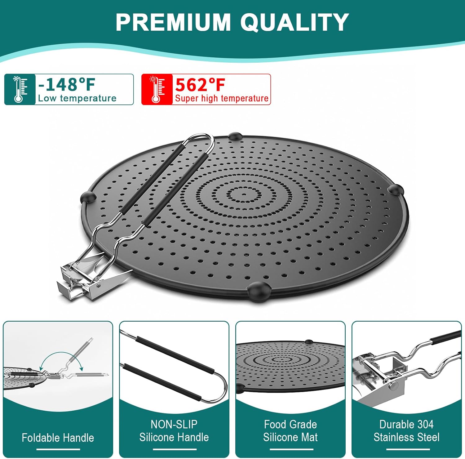 XULRKOS 13 Silicone Splatter Screen for Frying Pan, Grease Splatter Guard with Folding Handle