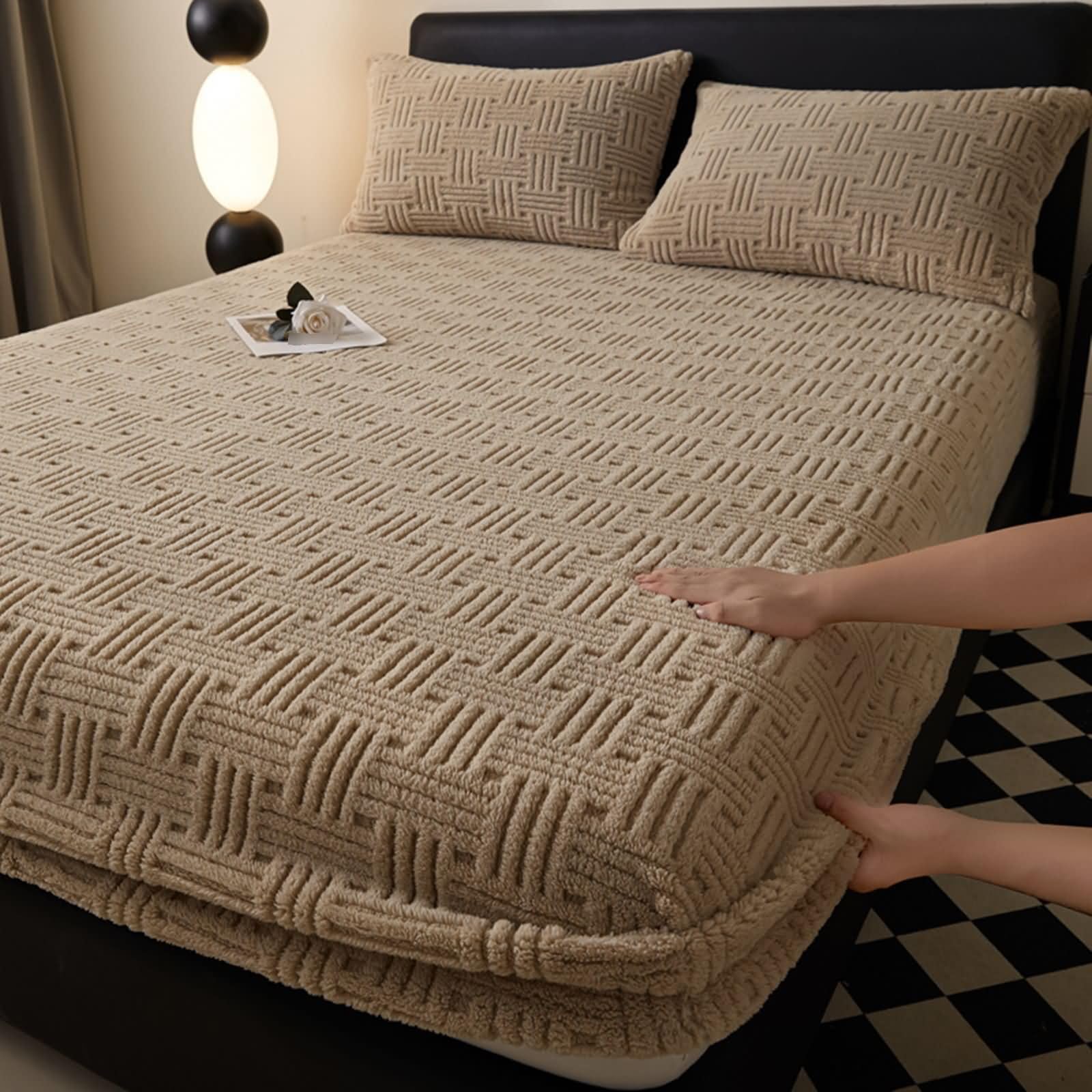 Set 3 Teilig Spannbettlaken für Topper Polyester Baumwolle Elastisch, Einfarbig, 120 x 200 cm + 2 Kissenbezüge, Spannbettlaken Einzelbett Khaki