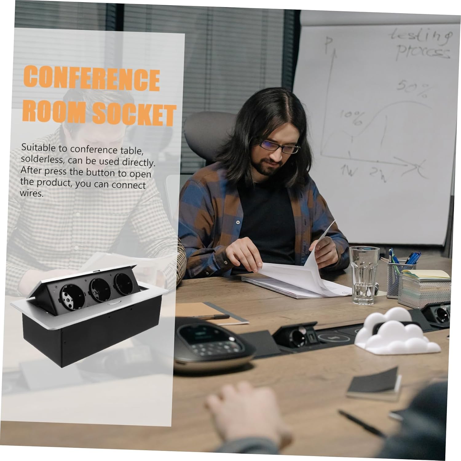 TEHAUX Conference Table Pop-up Electrical Outlet Multiple Outlets Power Connection Box for Office Desk Connectivity