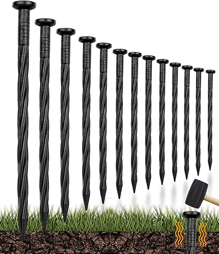 Paquete de 150 estacas de plástico de 8 pulgadas para bordes de paisaje, anclaje de paisaje, estacas de paisaje en espiral para barrera de malezas,