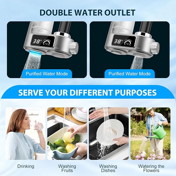 Water Purifier Tap with LED Display - 8 Layer Anti-Limescale Tap Filter, Micro Bubble Technology, 6 Universal Adapters, Water Purifier for Kitchen, Removes Chlorine and Impurities - 2