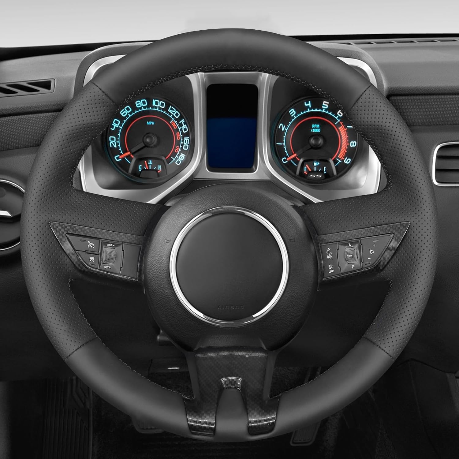 Custom Hand Stitched OEM Black Genuine Leather Steering Wheel Cover for Chevrolet Camaro 2010 2011 2012 2013 Car Interior Accessories