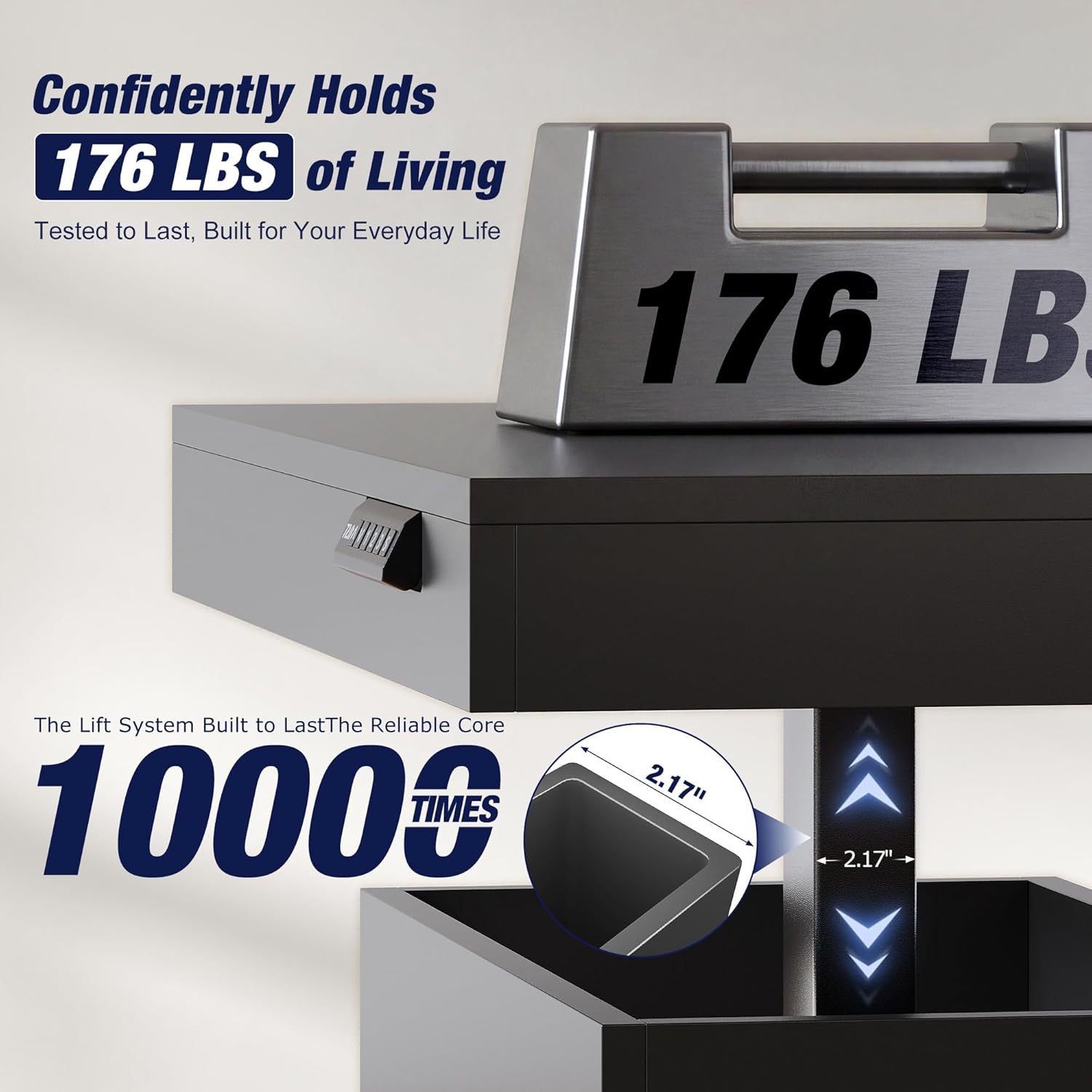 47.3" Electric Lift Top Coffee Table, Adjustable Height Table with Storage & LED Light, Coffee Tables for Living Room, Dining, Work and Gaming, Black