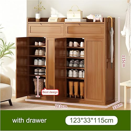 Miniatura 2 de Organizador de almacenamiento de zapatos de bambú para entrada con puertas de persiana, moderno estante de zapatos independiente organizador de