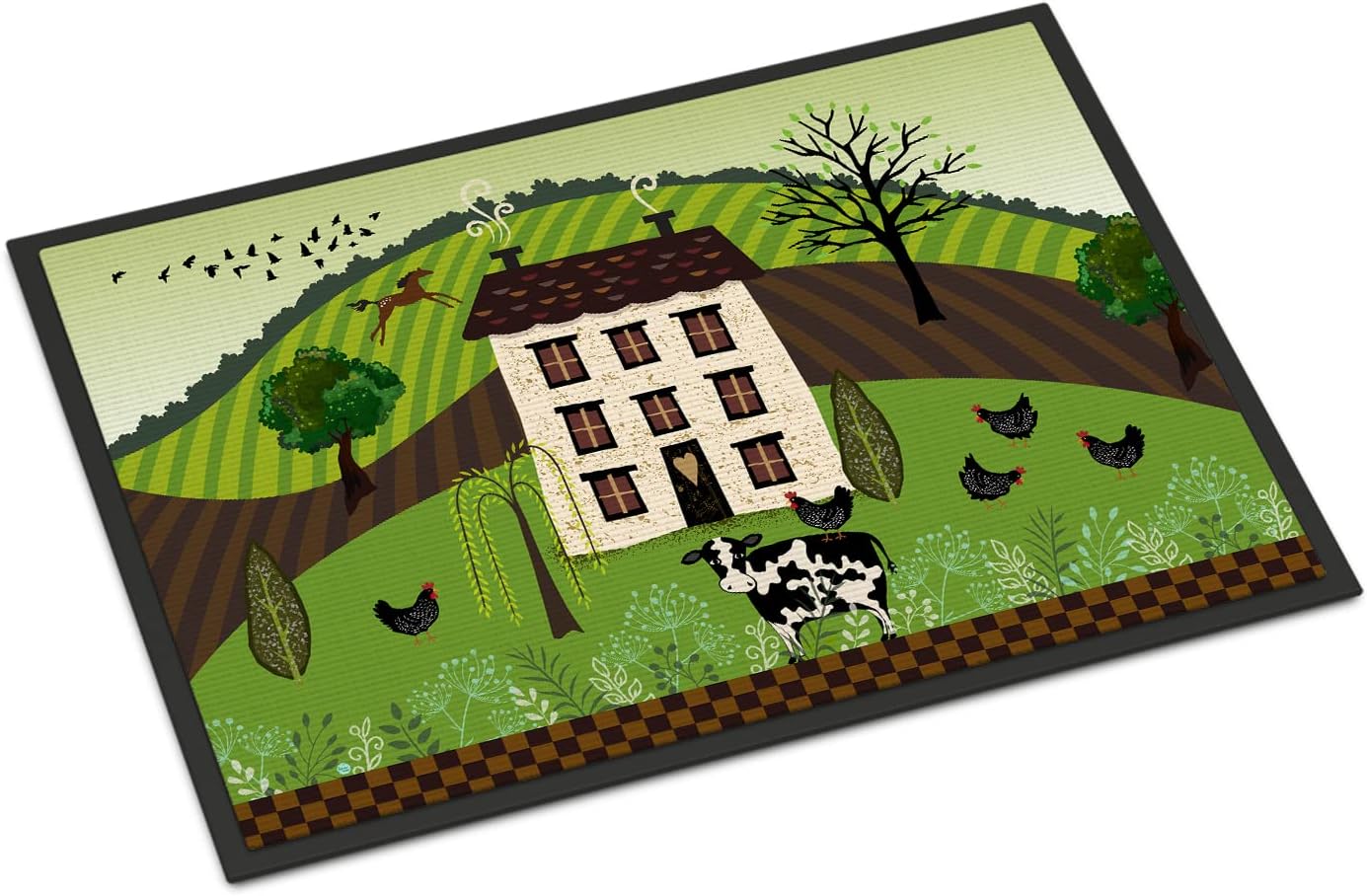 Caroline's Treasures VHA3024MAT Folk Art Country House Doormat 18x27 Front Door Mat Indoor Outdoor Rugs for Entryway, Non Slip Washable Low Pile, 18H X 27W