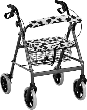 Black Cow Print Rollator Accessories Universal Rollator Walker Seat and Backrest Covers Adjustable Walkers for Seniors with Seat Gift Covers for Men Women