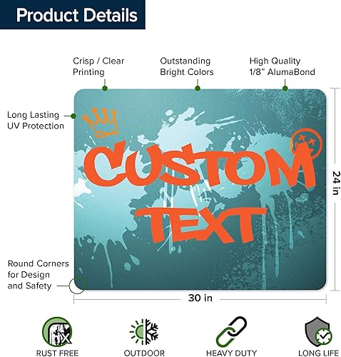 Miniatura 136 de My Sign Center - Letrero personalizado, 11 colores de fuente, 13 estilos de fuente, 4 opciones de agujero, 22 tamaños, 8 x 32 pulgadas, sin óxido,