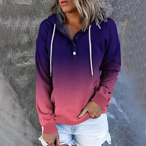 Miniatura 2 de Juebong Sudadera con capucha con botones, sudaderas casuales elegantes para mujer, manga larga, bolsillos, ropa de otoño 2023