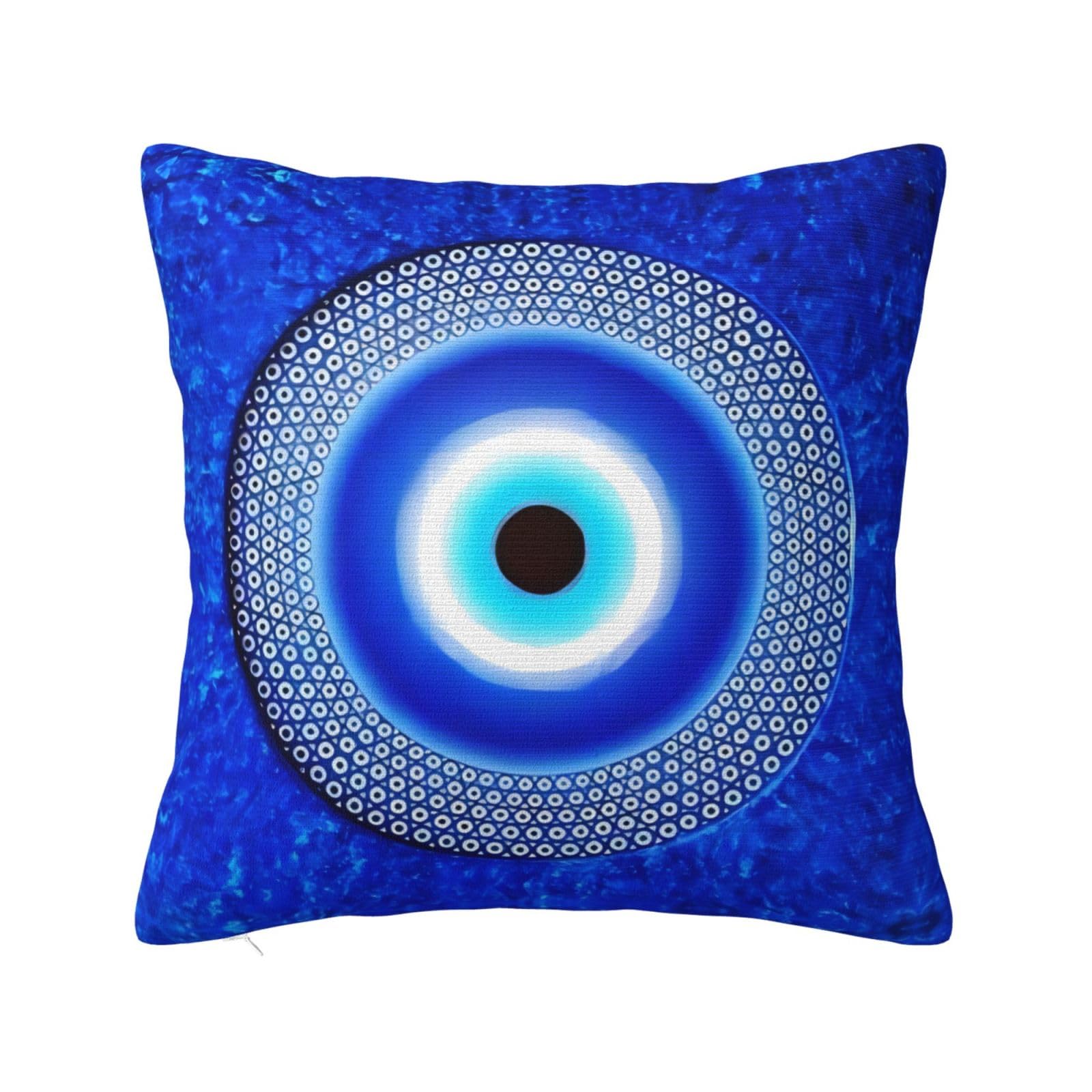 Foshanshihegongfangshangmaoyouxiangongsi Boys Pillowcases 1237 Throw Cushion Cover Blue Greek Matiasma Evil Eye Turkish Mandala Pillow Case Decor Design Pillow Covers Outdoor Throw Pillow Cover For Gifts, Daughter, 45X45cm