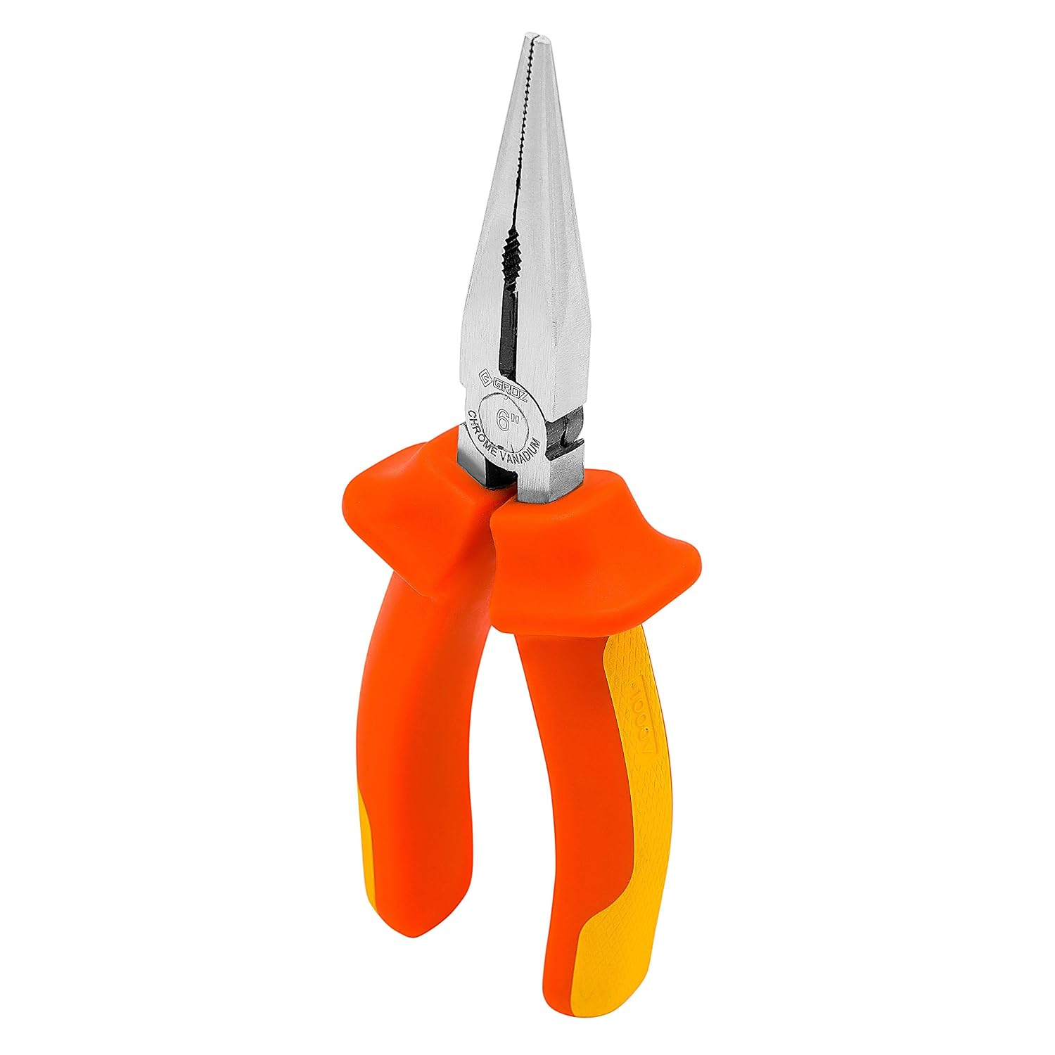 Groz Insulated Long Nose Pliers, 6 Inch / 150mm, VDE-Tested 1000V AC, Chrome Vanadium Forged, TPR Grip with Trapezoidal Hand Guard for Live-Wire Electrical Work (31540) image 3