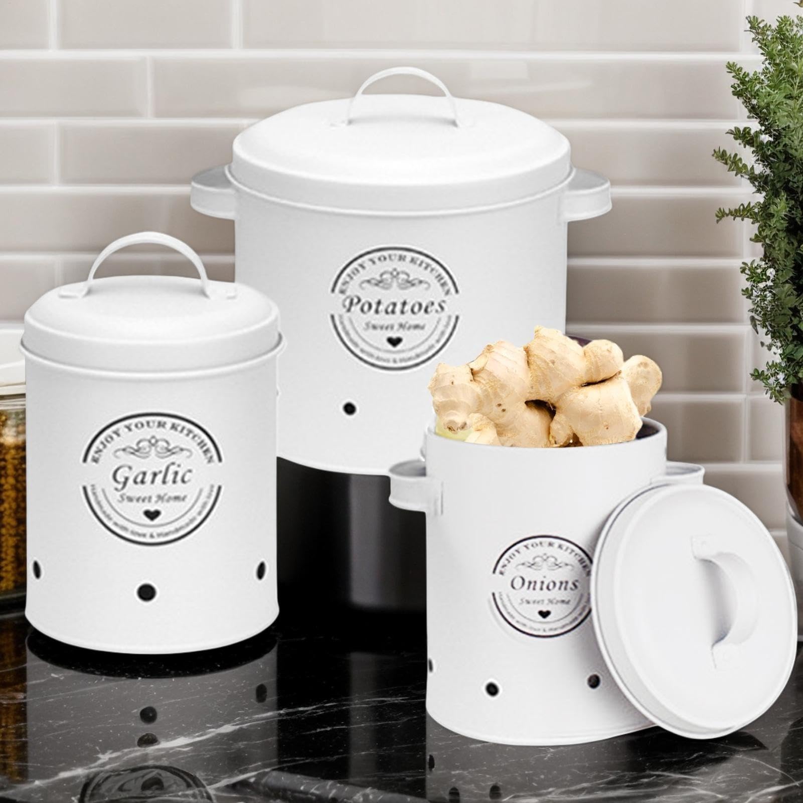 Conservazione di verdure da cucina, Conservazione di cipolle di patate | Barattoli da cucina, Pentole da cucina vintage, Pentole per verdure da cucina, Contenitori bianchi per cipolle, Barattoli di
