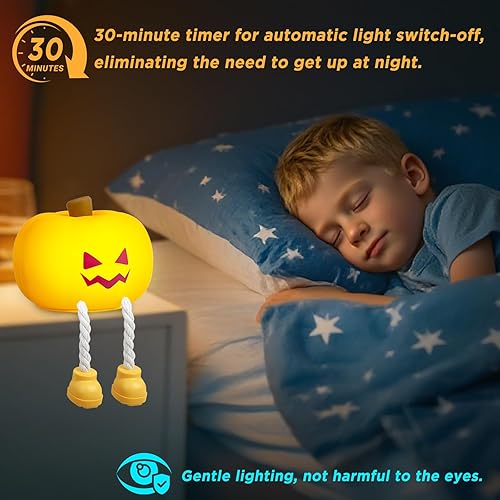 Vista 13 de Luz nocturna de calabaza, luz recargable regulable para bebé, luz nocturna de Halloween con temporizador, lámpara táctil suave y exprimible, bonita