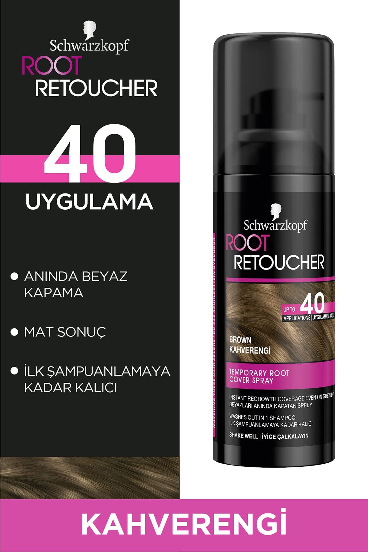 Schwarzkopf Root Retoucher Beyazları Anında Kapatan Sprey Boya Kahverengi, 120 ml