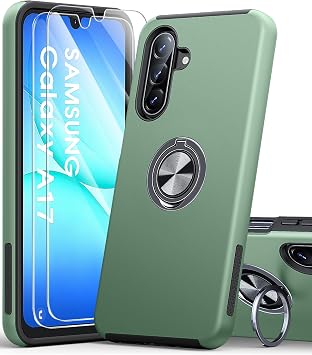 AOUIA for Samsung Galaxy A17 Case with 2-Pack Screen Protector, 3-in-1 Set Cover, 360 Rotating Ring Stand, Military Protection, Shockproof Phone Case for Samsung A17 5G, Green