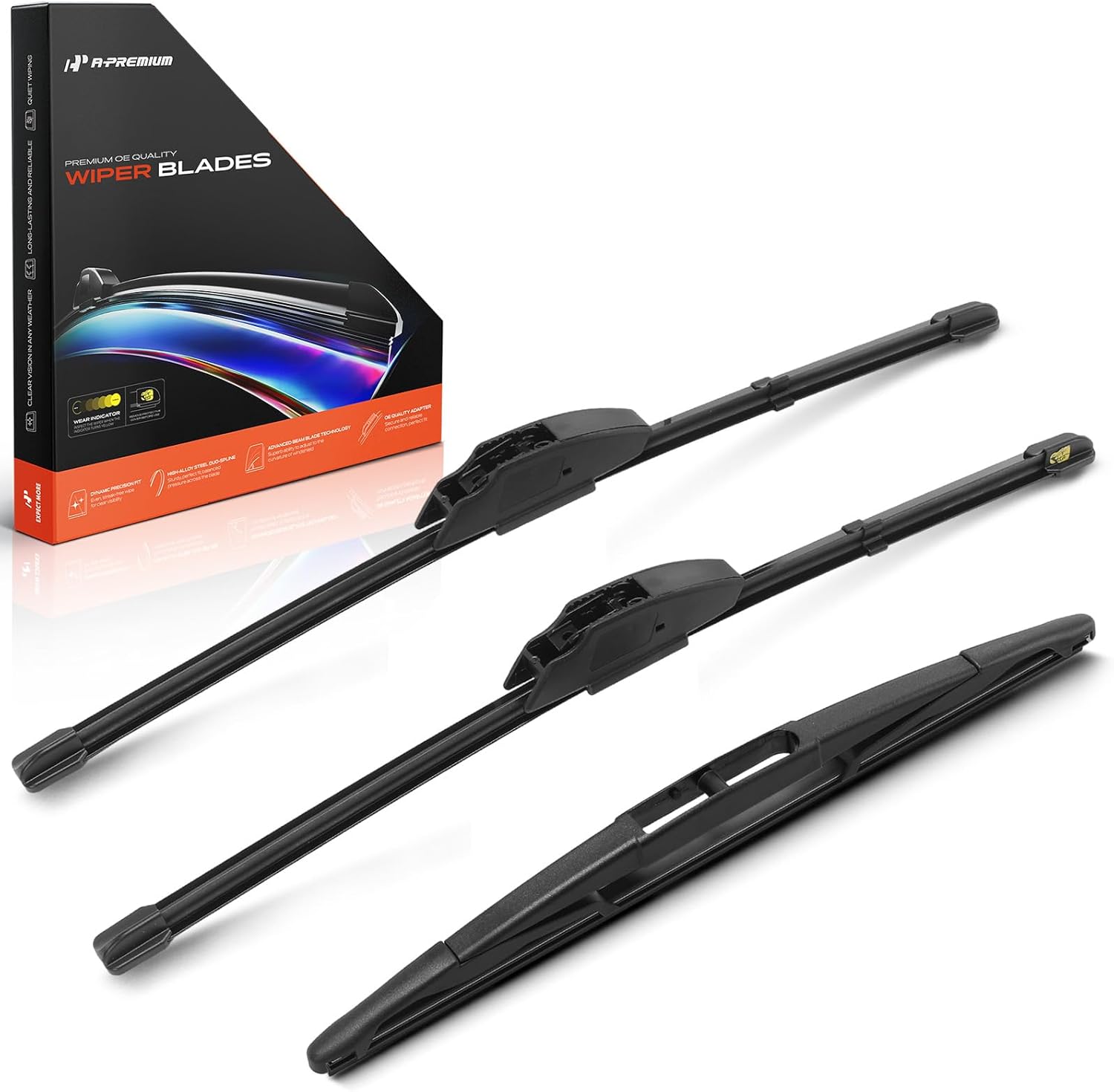 A-Premium 16"/16"/12" Windshield Wiper Blades Compatible with Jeep JL Series Wrangler 2018-2024 - Front Rear Wipers Blade Set for Hook/RL3, with Wear Indicator & Towel (Pack of 3)