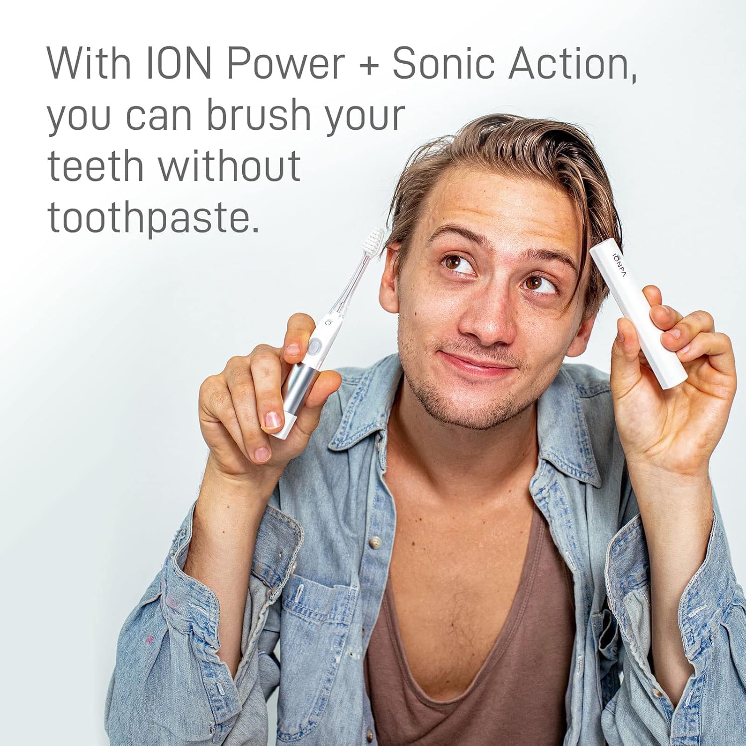 IONIC KISS IONPA DM White Compact Ionic Power Electric Toothbrush with Travel Cap, Brushing Timer, 2 Modes, 2 Soft Extended Filament Brush Heads Made in Japan You, Outdoor Camping DM-011PW