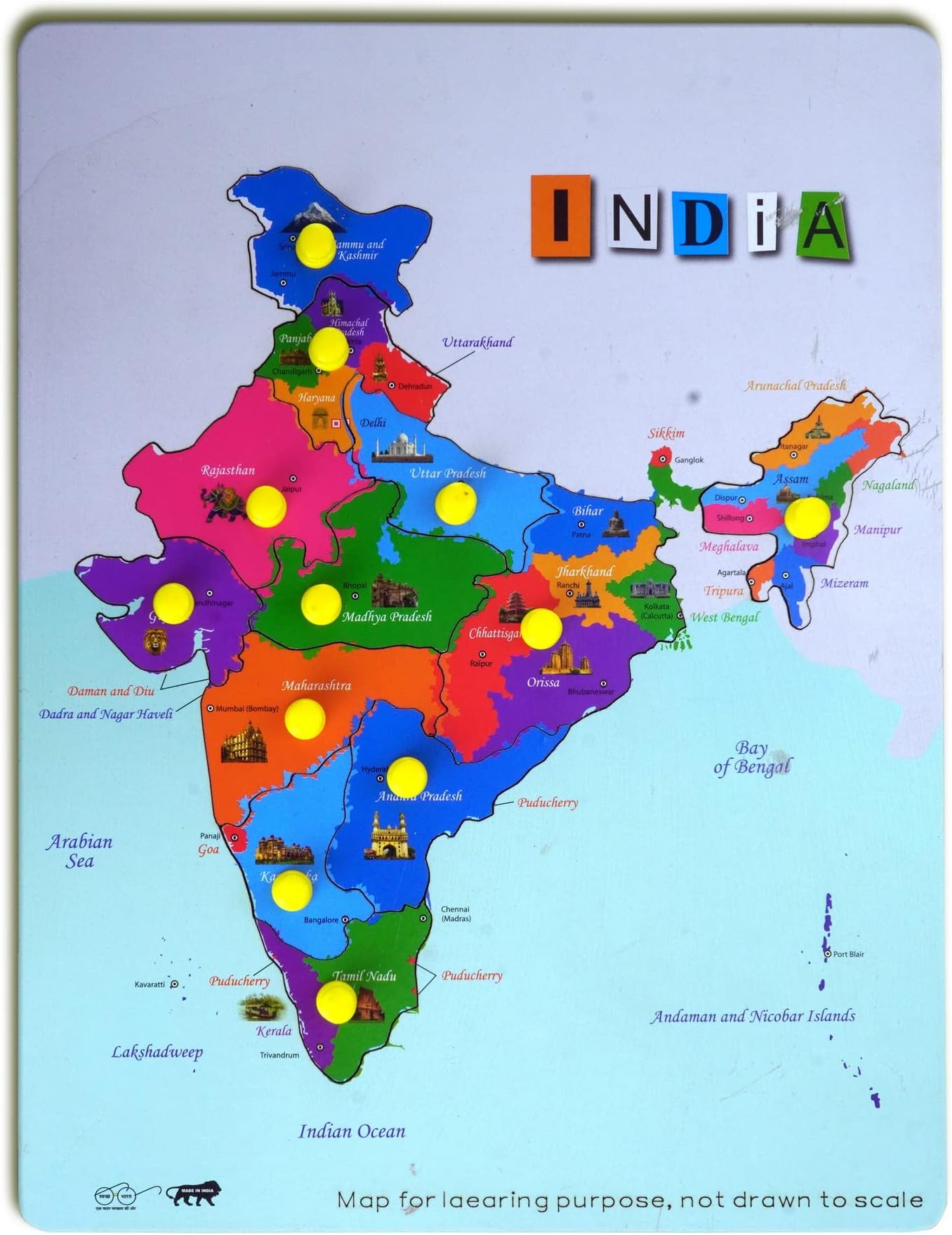 Lefan Wooden Indian Map Puzzles for Kids indentifier Board with Knobs Educational Puzzle Learning 2 3 4 5 6 7 8 Years Boys Girls Kids