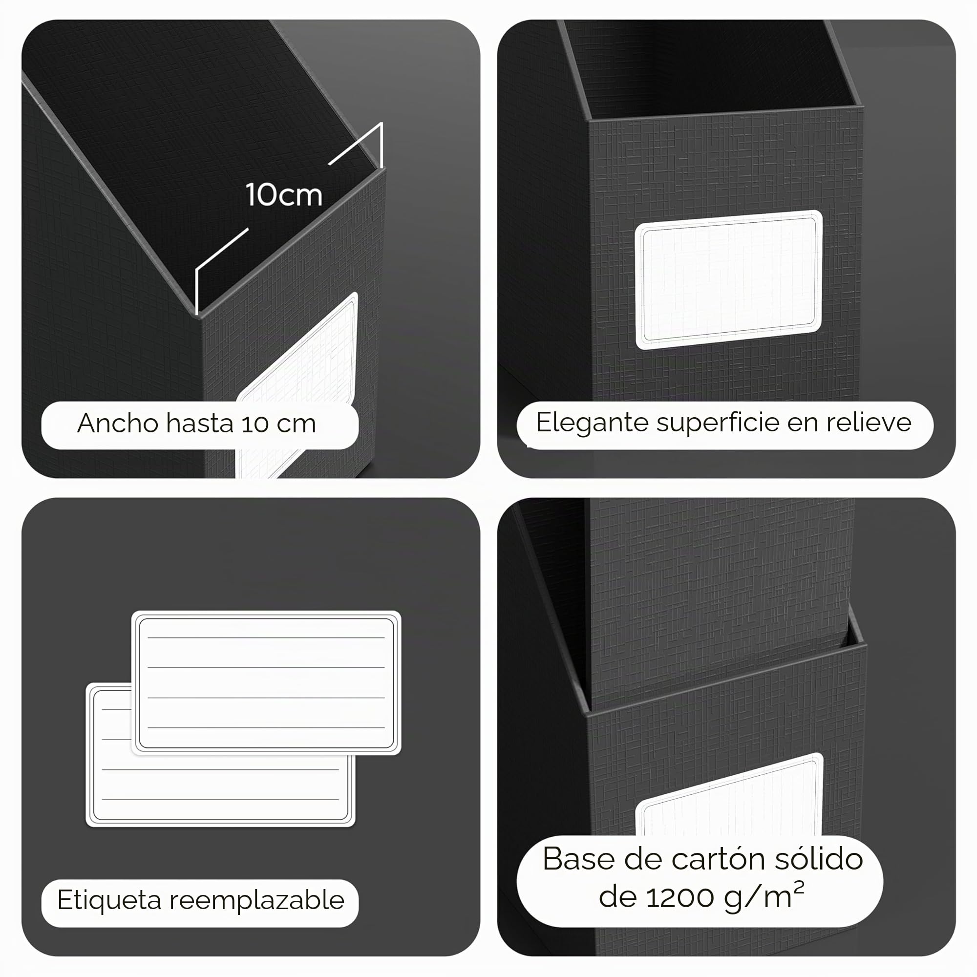 JIAWEI Revistero A4, 3 unidades, cartón extra resistente 1800 g/m, 10,5 cm, negro
