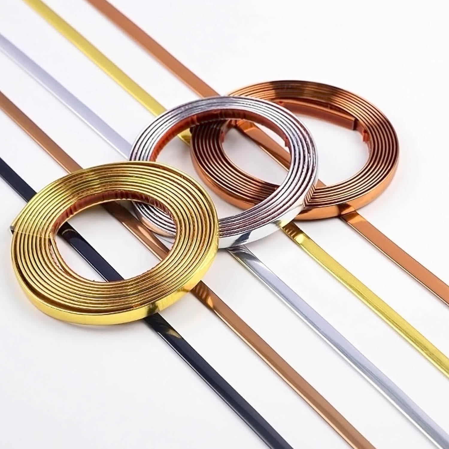 Peel and Stick Moulding Trim, W 8mm to 50mm Self Adhesive, Flexible Wall Ceiling Floor Cabinet Tile Edge Decorative Strip(Gold,3mx13mm)