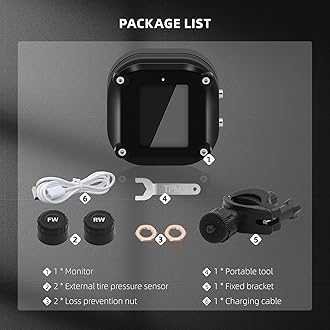 Motorcycle Tire Pressure Monitoring System, Motorcycle TPMS System with 2 External Sensors, LCD Display, IP67 Waterproof Dustproof, Motorbike Tyre Temperature Alarm, Two-Wheeled Motorcycle TPMS