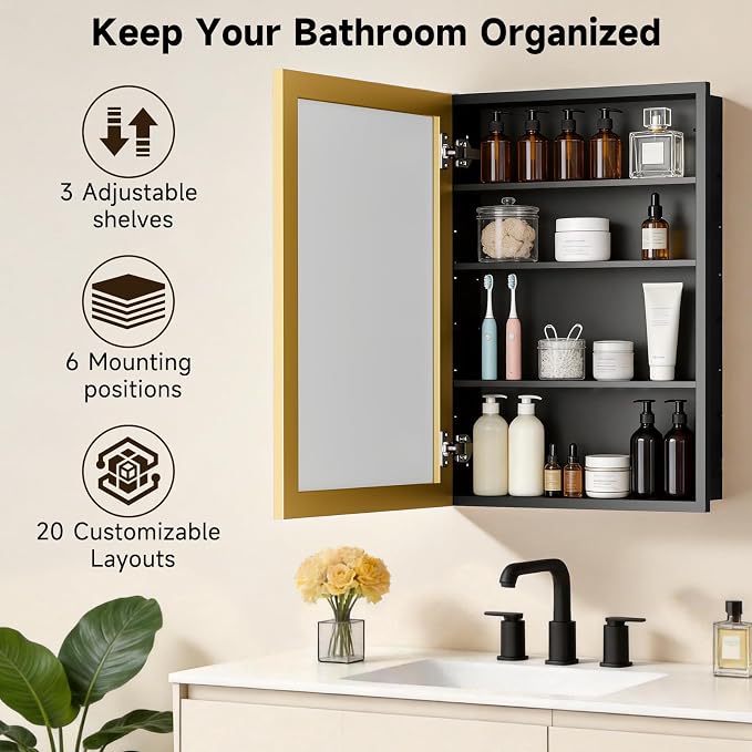 Botiquín de baño de aluminio con espejo 20x28 pulgadas miniatura 3