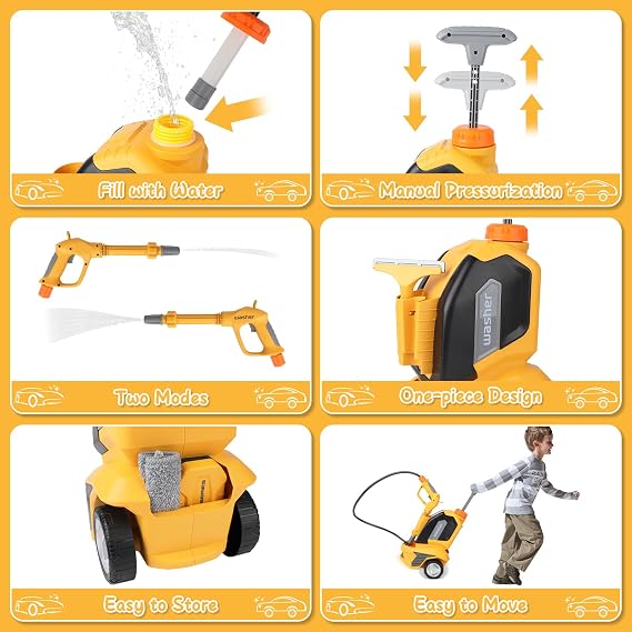 deAO Kids Clean Car Wash Toy,Car Washer with Scraper Sponge Towel,Rag,Toddler Pretend Play Tools Role Playing Toy Cleaning Toys Gift for Boys Girls