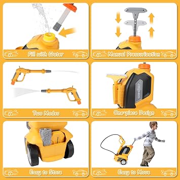 deAO Kids Clean Car Wash Toy,Car Washer with Scraper Sponge Towel,Rag,Toddler Pretend Play Tools Role Playing Toy Cleaning Toys Gift for Boys Girls