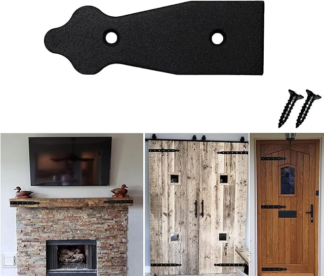 Cotarba False Hinge Dummy Hinges False Tee Door Hinge Decorative Garage Gate Sliding Door Fronts False Fronts Door Metal Hinge Fronts Faux Strap Hinge Home Decor DIY Black 10cm / 4" with Screws Koo