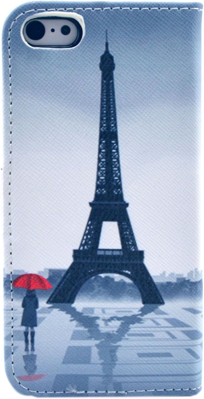 iPhone 5C Case, Speedtek Eiffel Tower Pattern Premium PU Leather Wallet Flip Protective Skin Case with Magnetic Closure for Apple iPhone 5C (2013) (Built-in Credit Card/ID Card Slot)