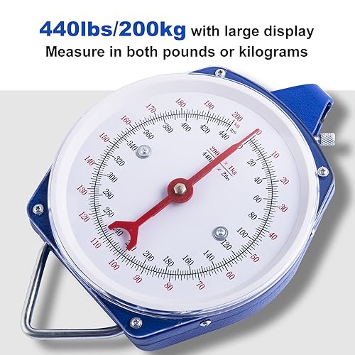 Miniatura 9 de Básculas mecánicas colgantes de 440 lb/200 kg, alta precisión pantalla grande esfera de resorte escala de juego grande para cocina, pesca, caza A