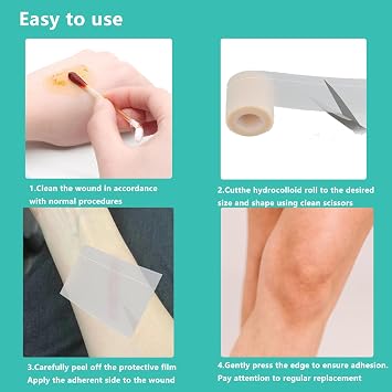 Hydrocolloid Roll for Wound Care,Waterproof Pimple Patch Roll Flexoble DIY Size & Shape Hydrocolloid Tape First Aid Hydrocolloid Bandages for Wounds Care(2IN16.4FT)