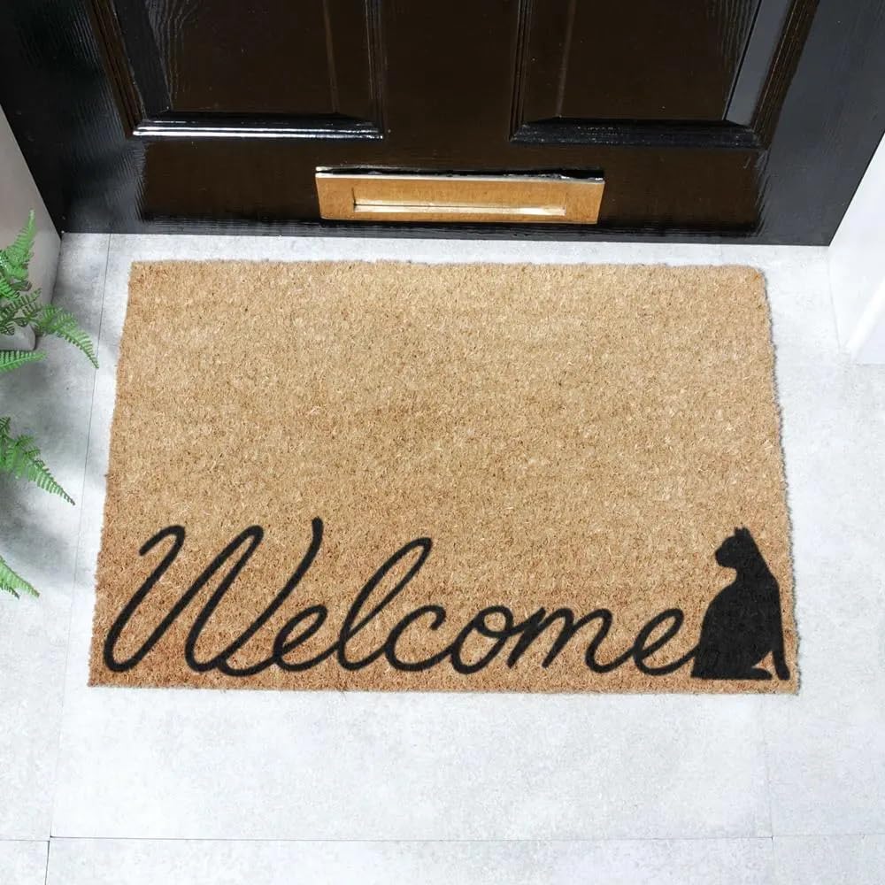 Artsy Mats - Welcome Cat Coir Doormat - Made from Tufted Coconut Fibre - Non-Slip Natural Rubber Backed Doormats Indoor - Heavy Duty, Decorative OutDoormats, (60x40cm) — image 1