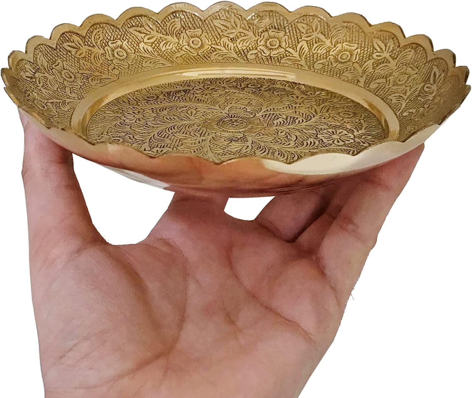 SATVIK Handmade Brass Nakashi Plate – 6 Inch Pooja Thali Set for Puja, Bhog, and Temple Decoration