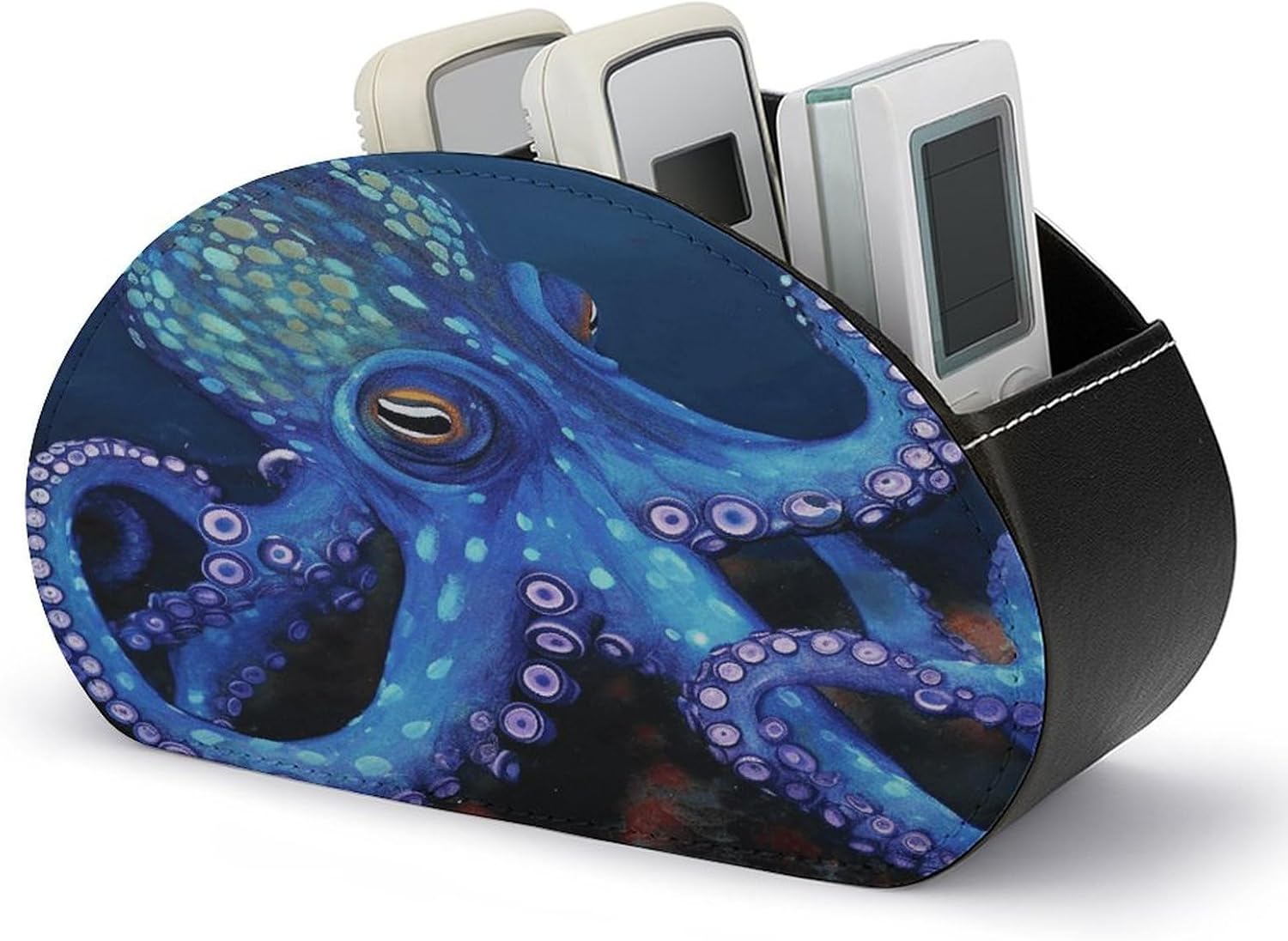 Blue Octopus PU Leather Remote Control Holder