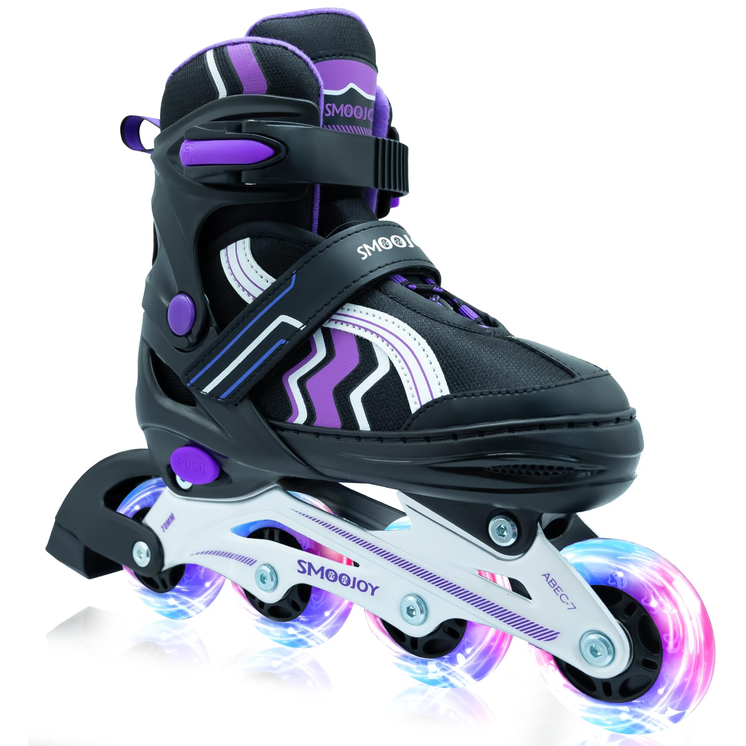Inline Skates for Kids 12 Size Adjustable Light-Up Wheels Aluminum Frame Black Rose Red Blade Skate for Boys and Girls S, M, L Sizes, Ages 5-8, 6-12, for Beginners Indoors and Outdoors