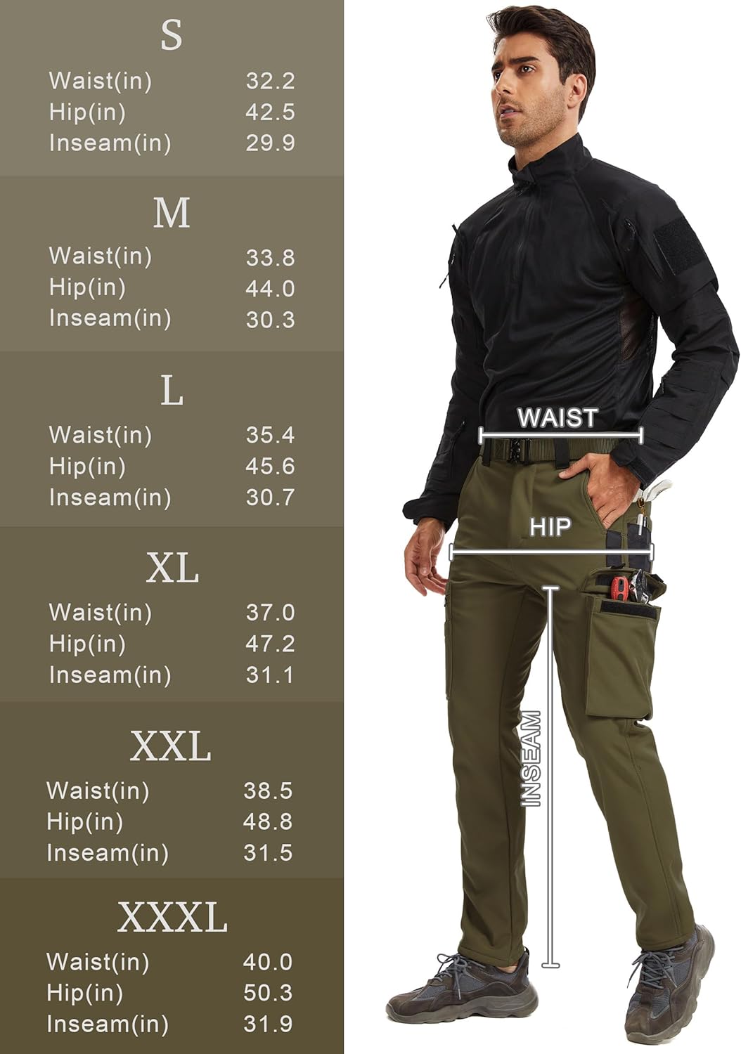 Men's Fleece Lined Cargo Pants with Pockets Snow Ski Hiking Pants Waterproof Outdoor for Winter - Image 4