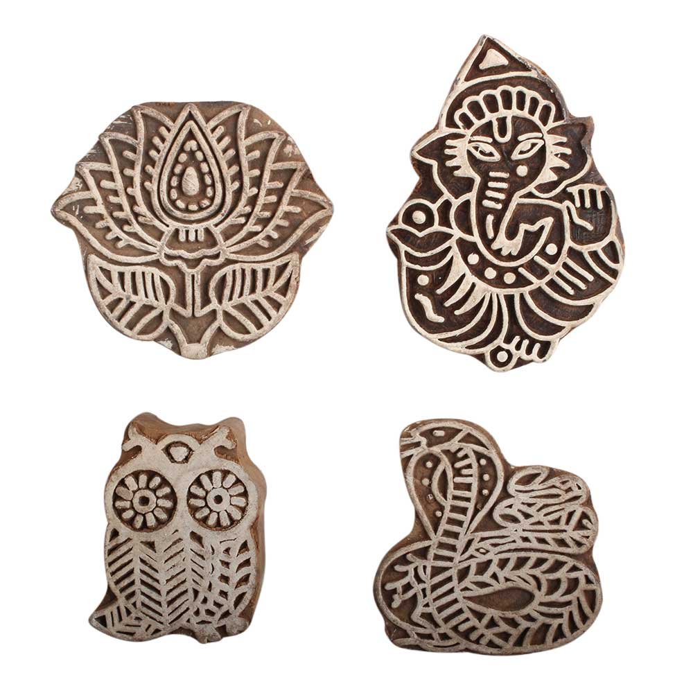 Indian-Shelf Handmade Vocalforlocal Set of 4 New Mix Wooden Printing Block (5.08 cm, Brown)-image-45