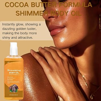 Cocoa Butter Formula Shimmer Body Oil, Radiance Shimmer Oil for Glowing Skin, Gold Body Glitter Oil with Vitamin E for Face & Body, Enhances Dark Tones & Tans, Hydrating, Lightweight, Non-Sticky