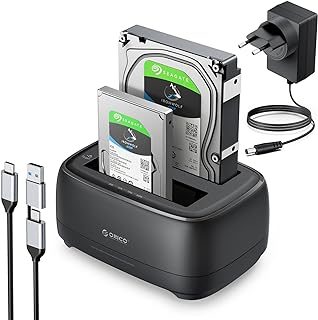 ORICO USB C Hard Drive Docking Station, 2 Bays Clone Dock Hard Drive for SATA 2.5/3.5" SSD HDD Up to 40TB, UASP, No Tools, Power Supply and USB Cable Included (DD28C3-C)