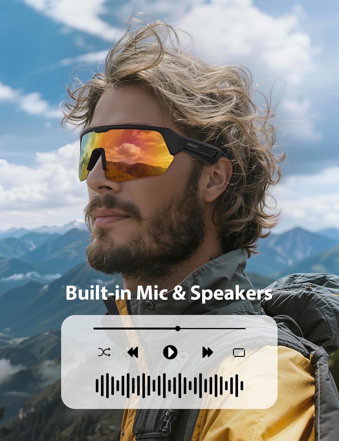 AIRMARS Bluetooth Sunglasses for Men and Women, Built-in Mic & Speakers, Polarized Sport Smart glasses for Running/Cycling, UV Protection, Voice Control (Colorful)