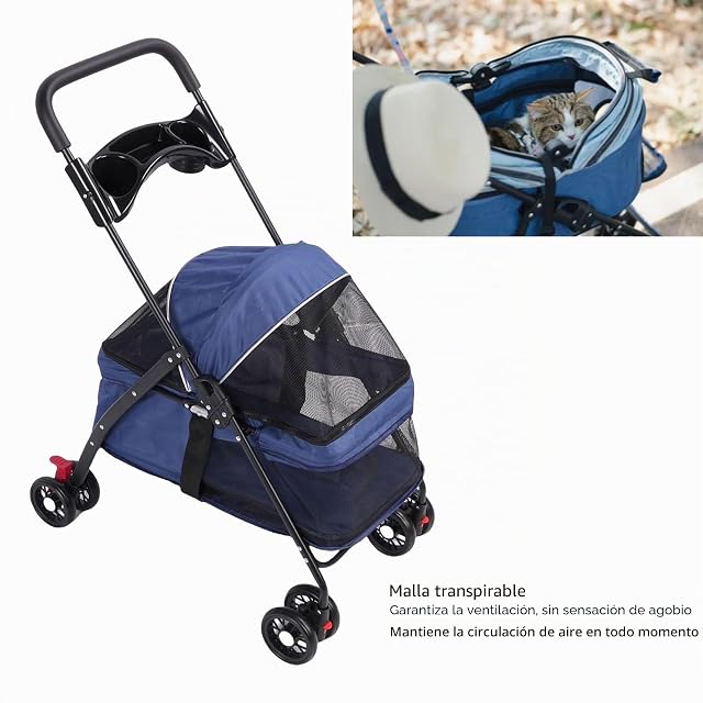 Foto 2 de 8 de Carrito para Perros, Diseño de Malla Transpirable, Soporte Marco Acero hasta 39 Libras