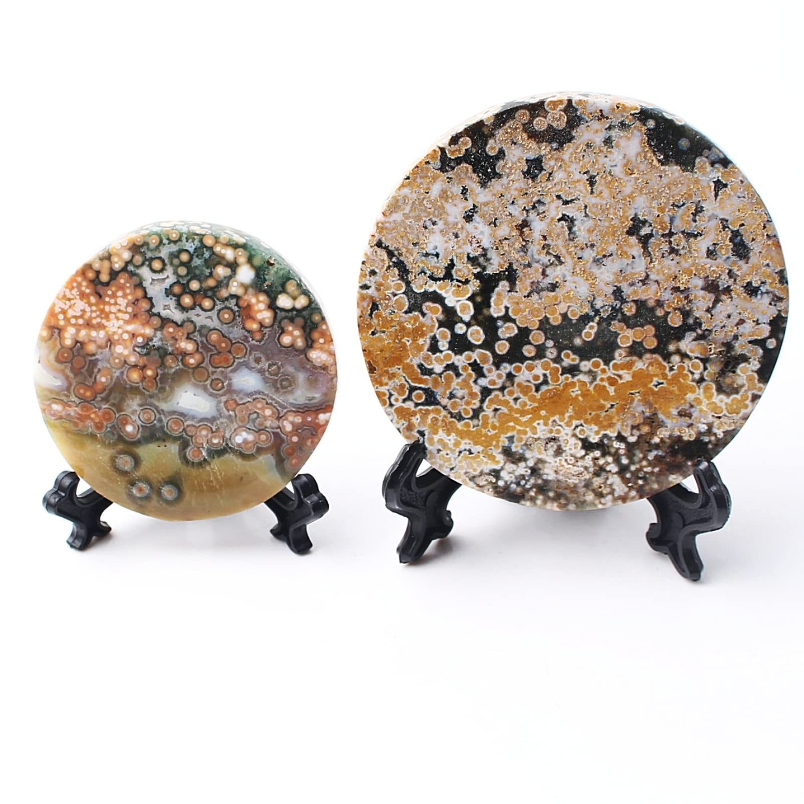 1PC Natural Ocean Jasper Round Shaped Plate Disk Base Stand Ornaments Collection Home Office Decoration JZIGTDEM