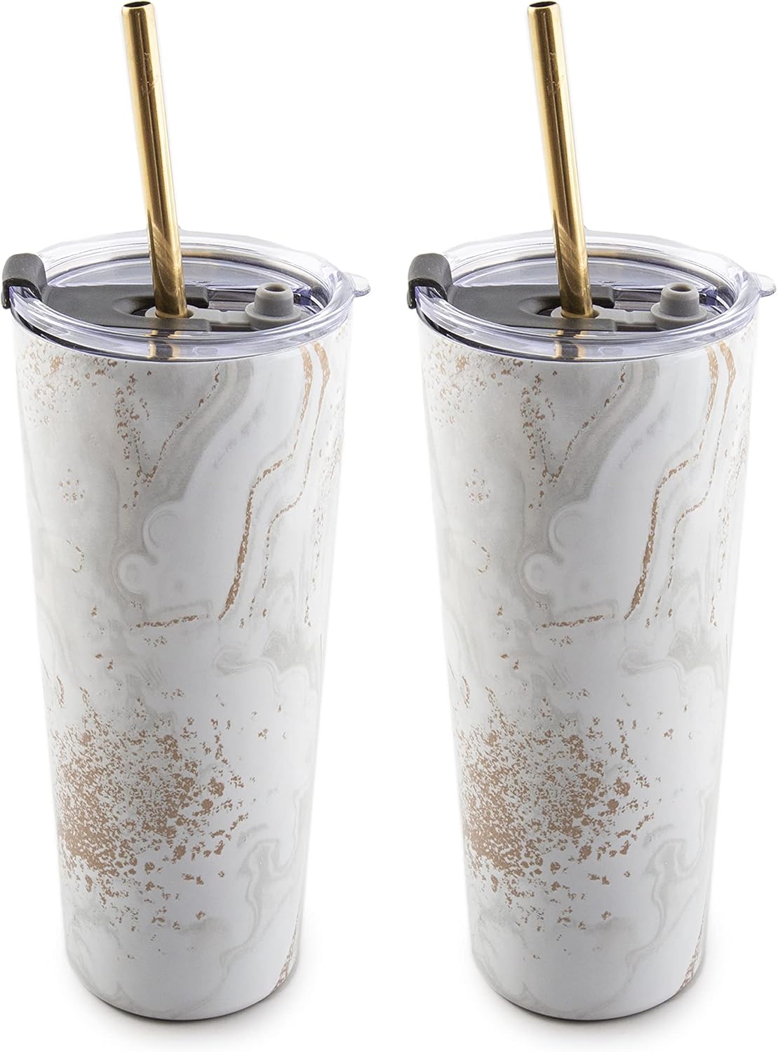 Cambridge Silversmiths Set of 2 24 oz Insulated White Geode Straw Tumblers