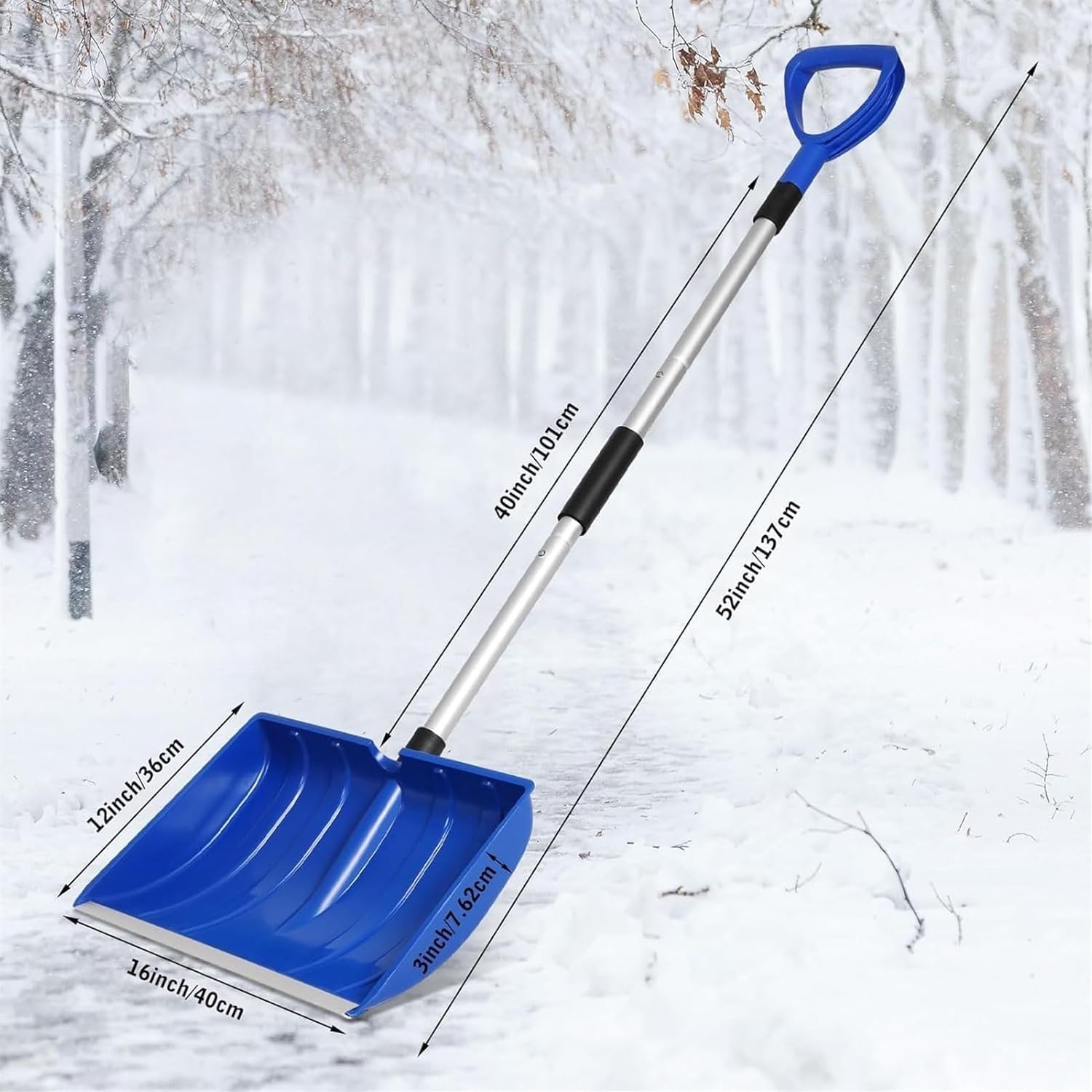 Driveway, Lightweight Collapsible Shovel Metal Portable Heavy Duty Shovel with Aluminum D Grip Handle for Home Garage Car Ice Snow Removal