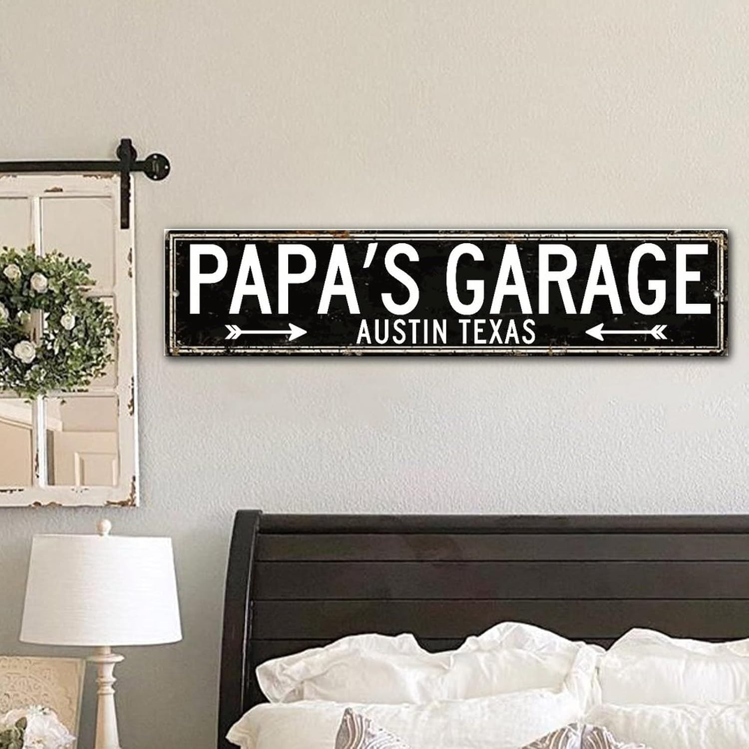 Papa's Garage Custom Address Wooden Signs, Funny Garage Signs Primitive Country Farmhouse Home Decor Sign Wall Hanging Sign Antique Vintage Style Wall Decor 6x24in Custom Wood Sign
