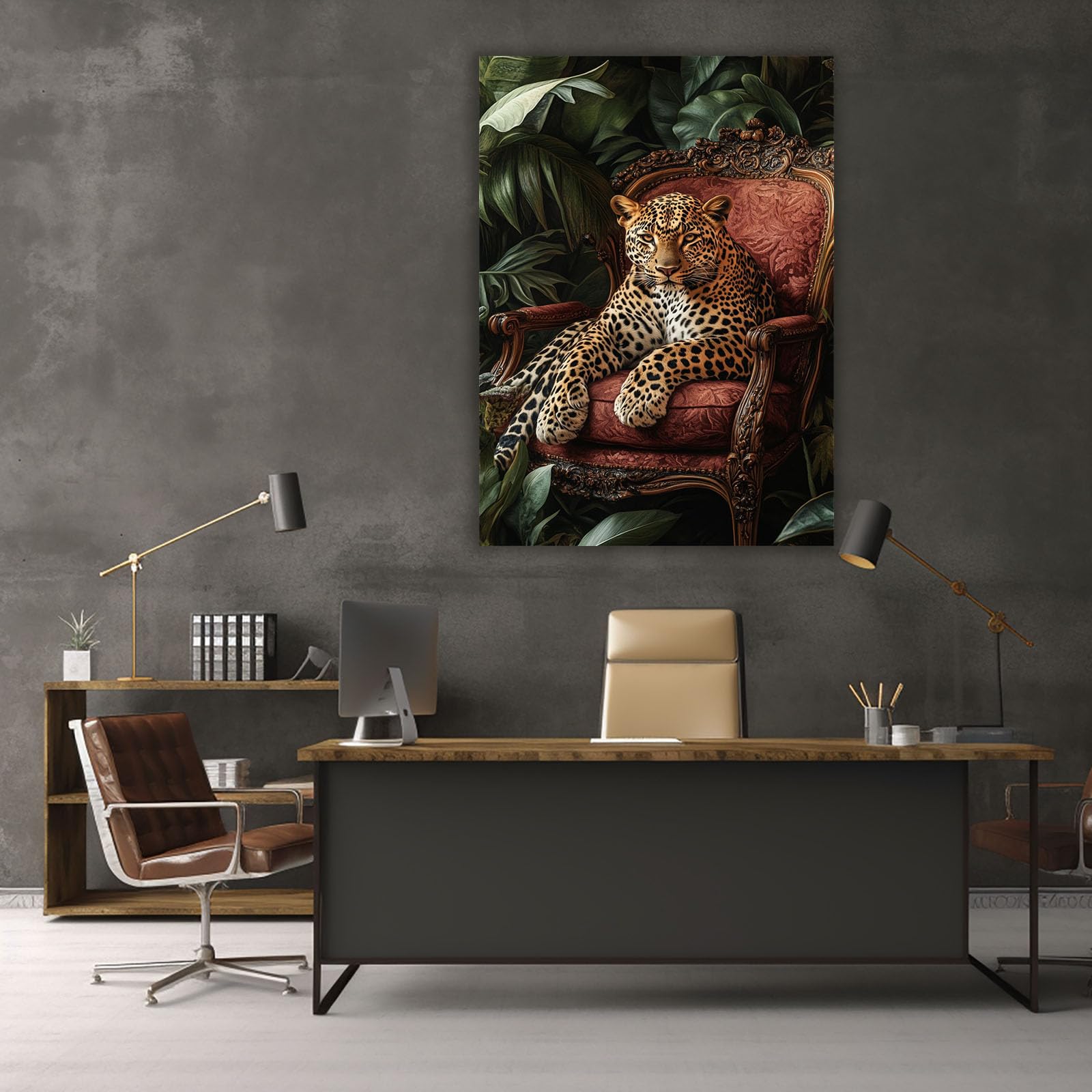 AMXBZC Obrazy Zwierzęta Pokój Dziecięcy Vintage Leopard Plakat Dekoracja Pokoju Baby Boy Dziewczyna Plakat Zwierzęta Las (Brown 7-80x120cm oprawiony