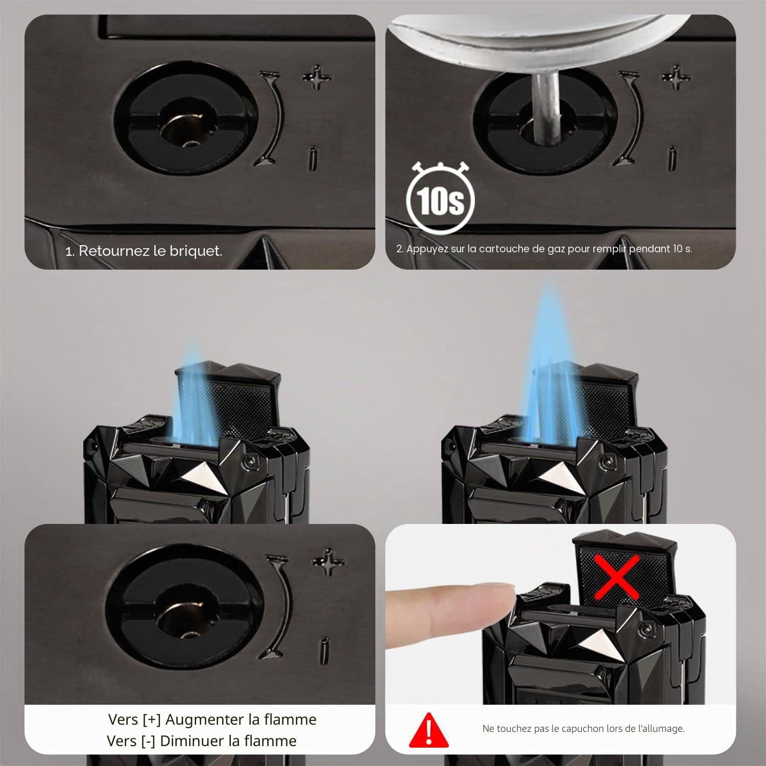 Briquet torche avec flamme jet anti-vent, coupe-V intégré et aiguille, briquet rechargeable en métal au gaz butane, briquets de poche multifonctionnels tout-en-un pour bougies, cadeaux pour hommes
